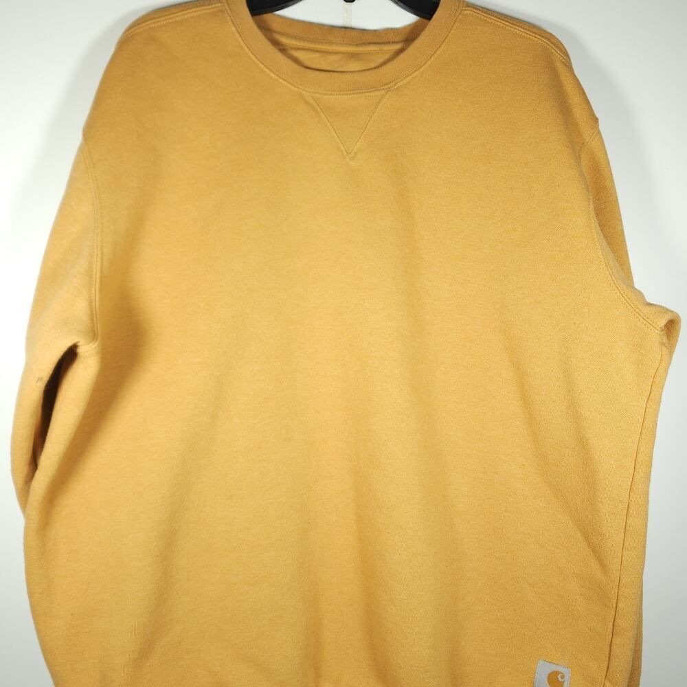 Carhartt Men's Sz Large Mustard Crew Neck Thick Loose Workwear Pullover Sweater - Picture 2 of 14